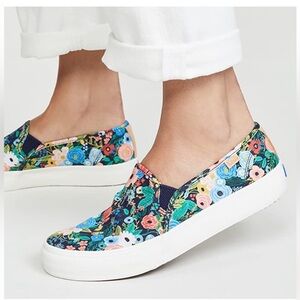 Keds x Rifle Paper Co. Double Decker Garden Party slip-on canvas sneakers.
